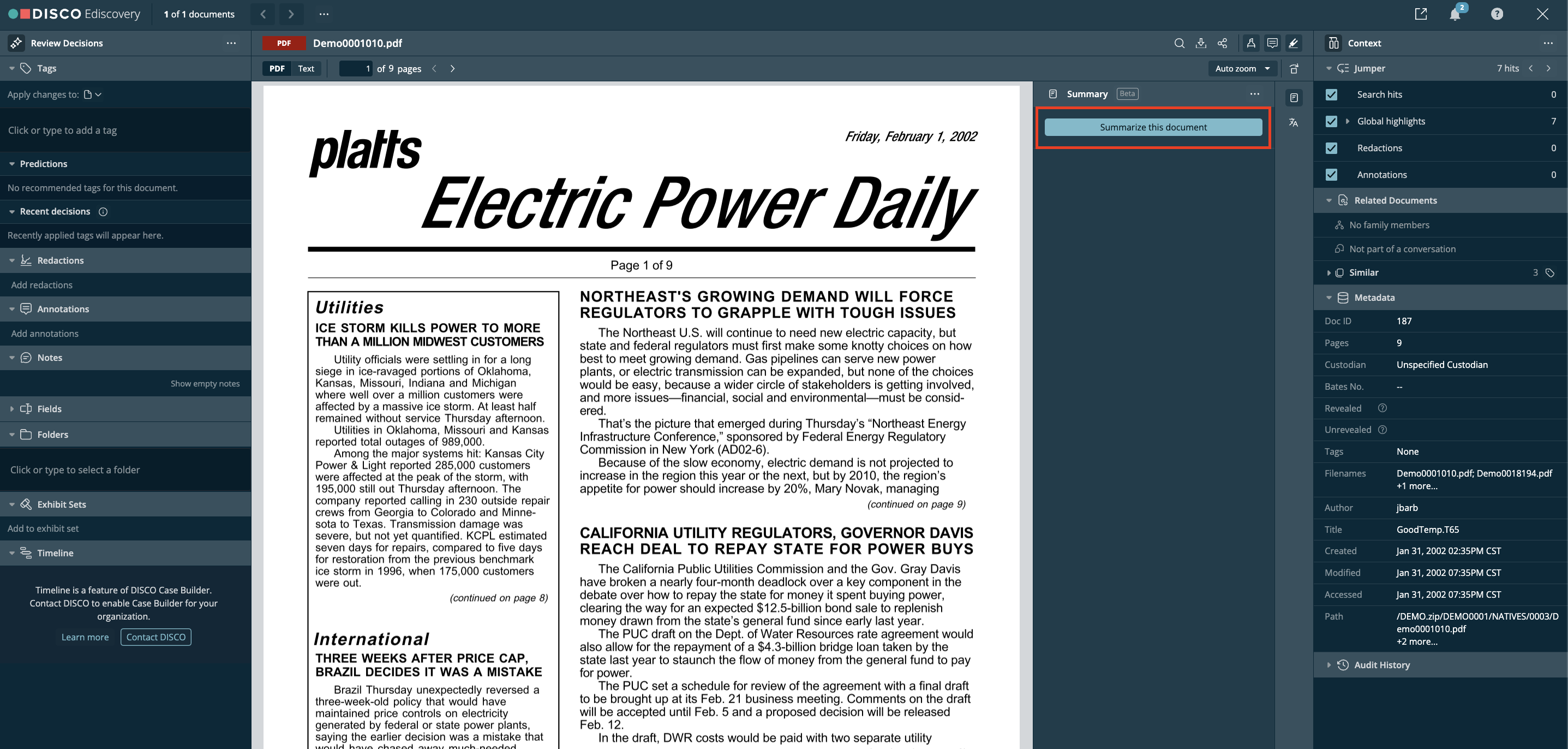 CS Disco Ediscovery/Cecilia product features