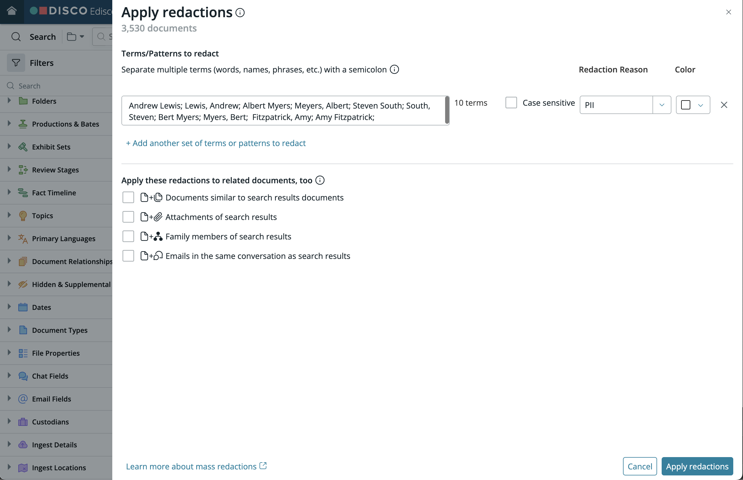 Mass redactions – DISCO
