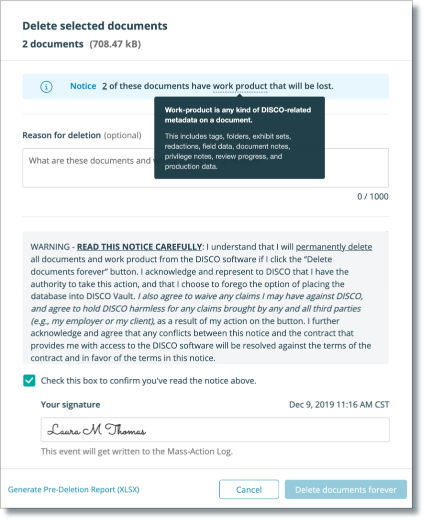 About DISCO s Document Deletion Feature DISCO