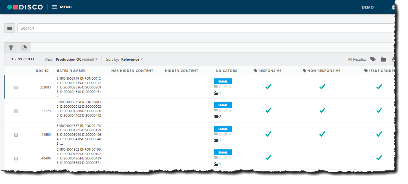 Custom columns view showing tag columns for quality control review