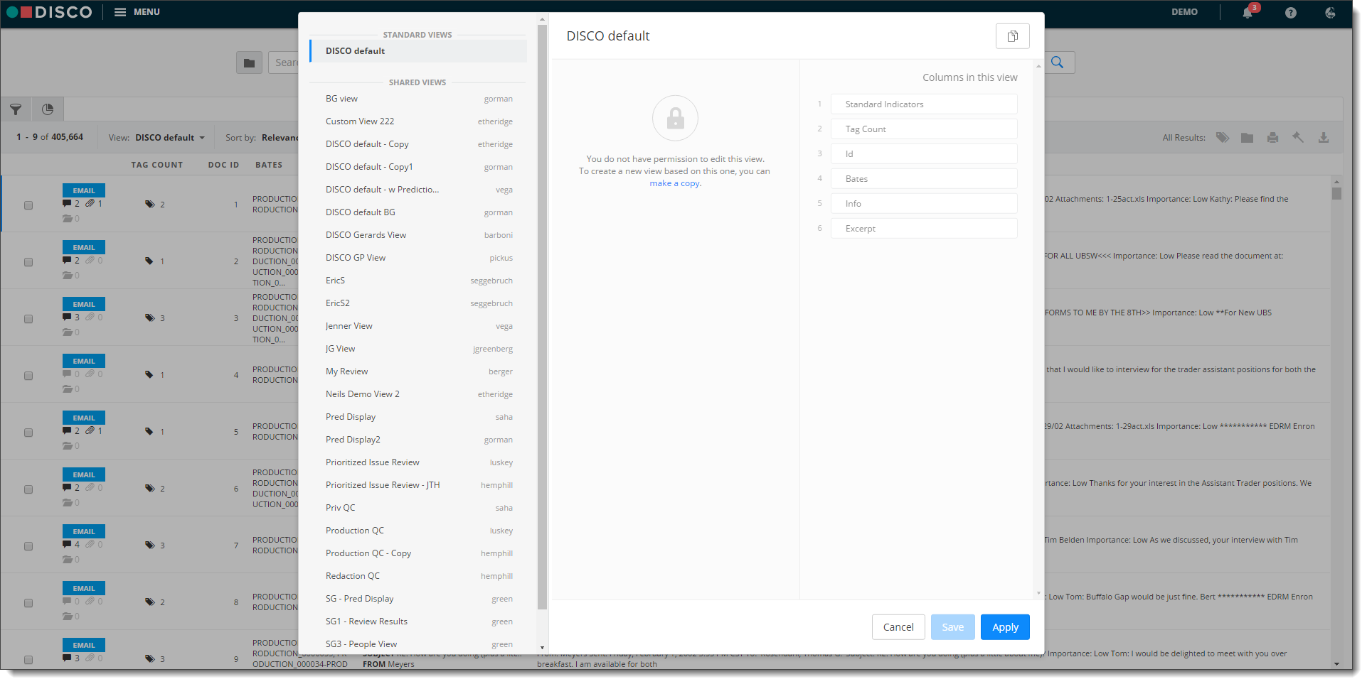Custom column configuration showing available fields and stacked columns